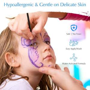 Kit de peinture de visage doux pour enfants 42 couleurs vives activées par l'eau non toxique 40 éponges pinceaux à <span class=keywords><strong>pochoir</strong></span> - Product Image 4