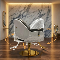 Mobilier de salon de coiffure élégant, table de barbier 4 places, bureau à double miroir avec éclairage LED, base argentée, miroir mural pour salon de beauté