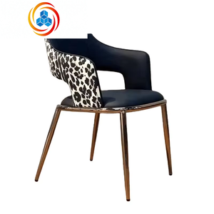 Wholesale Luxury High-grade Modern Leopard Print Black <b>Leather</b> Hotel Dining <b>Chair</b> Golden Stainless Steel Home <b>Office</b> Living Room - Product Image 5