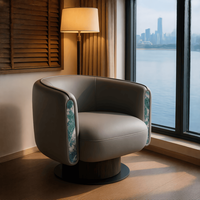 Fauteuil inclinable moderne en teck doré avec revêtement en coton, pieds en bois, mobilier écologique pour la maison, salon, chambre, salle à manger