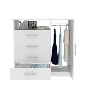 Commode Baylon blanche à 4 tiroirs et 1 étagère, meuble élégant avec solution de rangement pratique - Product Image 3