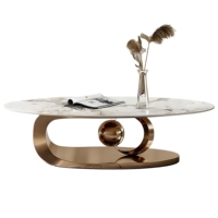 Table basse elliptique moderne et simple en marbre de luxe léger italien 2026 pour petit appartement et salon