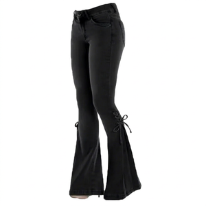 High Waist Flare Jeans Men Plus Size Slim Fit Denim Pants With Bow Decoration Casual Style Blue Black Colors - Product Image 1