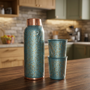 Luxury Copper <b>Drinkware</b> Bottle Set Glass Finish Large Capacity Portable Copper Cup Set for Home Office Gift-Indian Home Crafts - Product Image 1