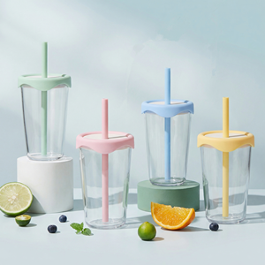 新しい500MLトリタンタンブラー、シリコン蓋とストロー付き、再利用可能な透明プラスチック製ウォーターカップ、ジュース、牛乳、スムージー、毎日の飲料に - Product Image 1