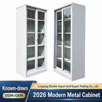 Armoire de présentation de livres en acier avec porte coulissante en verre transparent gris clair verrouillable pour le rangement de bureau, armoire de classement de bureau
