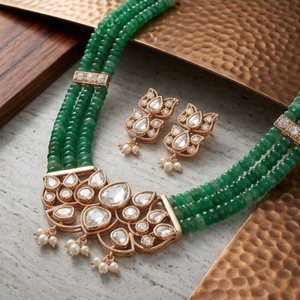 Elegante Juego de Collar de Plata 925 para Mujer, Joyería Tradicional India, Cuentas Verdes, Perlas, Pendientes para Boda - Product Image 4