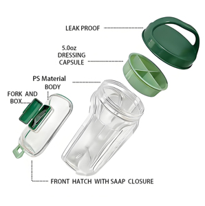 Bocaux à salade portables pour le voyage et le bureau, pots à salade Mason à ouverture latérale, étanches, pour salades à couches verticales - Product Image 3