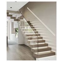 Escalier flottant pour maison duplex avec bande de roulement en bois Invisible Stringer Escalier droit d'intérieur