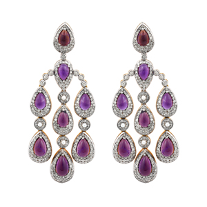 18K Gold & 925 <b>Silver</b> Vintage Art Deco <b>Dangle</b> <b>Earrings</b> with Pear-Shaped Amethyst & Diamonds for Wedding/Party/Gift - Product Image 3