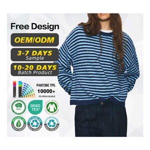 Fábrica de Suéteres con Certificación BSCI, Suéter Informal para Mujer, Nuevo Diseño a Rayas, Transpirable, Jacquard, de Punto, Invernal, de Algodón - Product Image 1