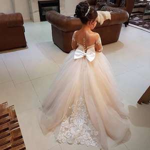 S465A Weddings Sheer Neck Applique Lace Tulle Wedding Flower Girls Flower Girls Dresses - Product Image 4