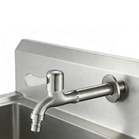 Robinet mural de jardin en acier inoxydable SUS304 à col long, ouverture rapide, tige à vis / cartouche en céramique, pour lavage de voiture extérieur et buanderie