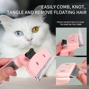 Spazzola dell'affettatrice di toelettatura del cane del gatto dello strumento di despargimento dell'animale domestico autopulente di Logo su ordinazione all'ingrosso della fabbrica - Product Image 4