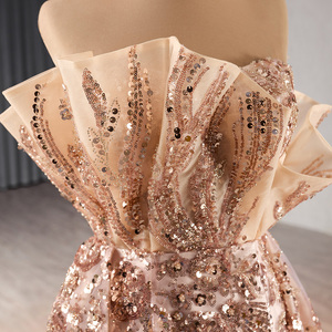 Jancember 222217 Robes de soirée de luxe à paillettes fendues dorées pour filles - Product Image 6