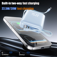 Batterie externe magnétique 20000mAh, charge rapide 22.5W, câble intégré, chargeur portable sans fil avec affichage numérique et cordon