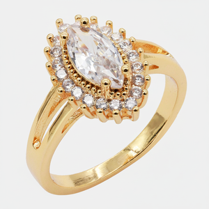 Misura 8 anelli di fidanzamento placcati in oro con zirconi cubici rodiati taglio pietra lunetta impostazione promessa occasione - Product Image 4