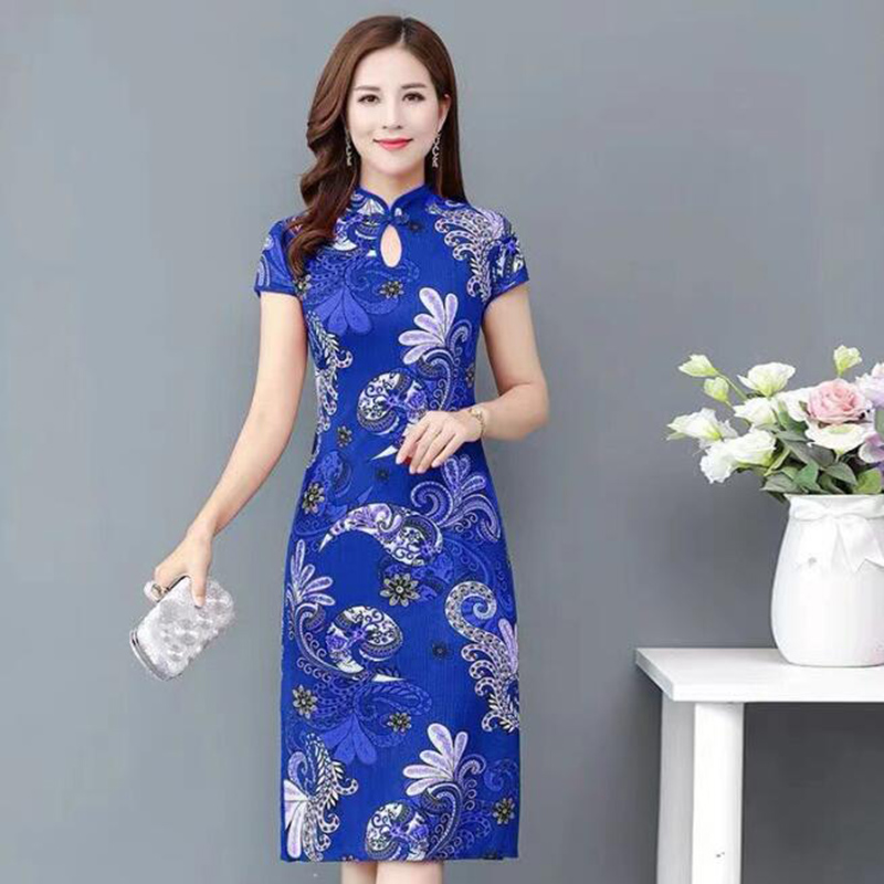 Vintage Qipao Dress - Elegant Retro Short Sleeve Style