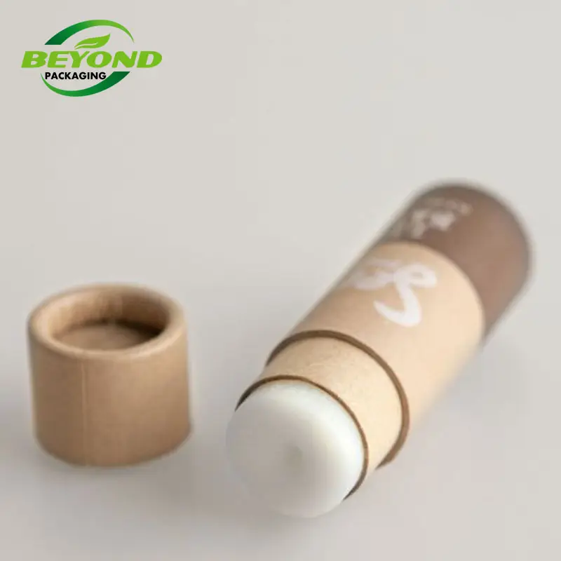 Eco Friendly Small Natural Kraft Chapstick contenitori per imballaggio cosmetici Logo personalizzato adesivo Push Up tubo di carta per balsamo per labbra