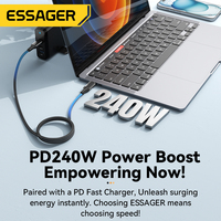Kabel Data ESSAGER ES-X45 USB2.0 1M 2M PD 240W USB C ke USB C Pengisian Cepat 480Mbps untuk Perangkat iPhone dan Android