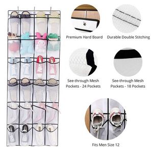 Organisateur de chaussures suspendu sur la porte avec 24 grandes poches en tissu maillé pour accessoires de placard - Product Image 6