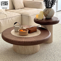 Table basse moderne convertible et mobile, plateau en placage de noyer, structure en bois, fabrication artisanale, durable, écologique, meubles de salon
