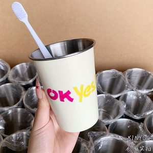 Gobelet à bain de bouche en acier inoxydable Xinrong avec brosse à dents, 300 ml, design cartoon, pour la maison, les étudiants, les couples - Product Image 1