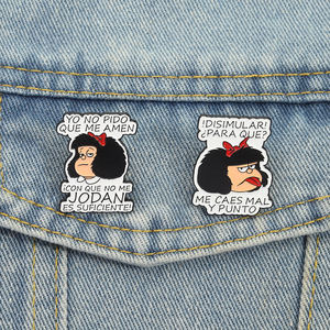 Broches en émail avec des personnages de bandes dessinées, <span class=keywords><strong>citation</strong></span> espagnole amusante, broche Yo NoPido Que Me Amen, badge de revers, bijoux, cadeau en gros - Product Image 1