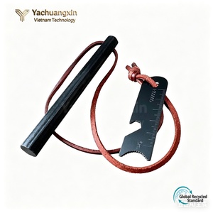 Ferrocerium Rod With Scraper Blade Metal <b>Fire</b> <b>Starter</b> Outdoor Survival Ignition Tool Brown Leather Lanyard Included - Product Image 2
