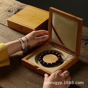 Boîte d'emballage carrée en bois pour bracelet, style antique, boîte de rangement pour bijoux avec couvercle rabattable, emballage général - Product Image 3