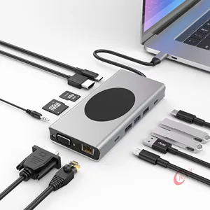 Prix usine OEM Port 13 USB2.0 USB3.0 TF/SD Gen1 RJ45 HD-MI audio VGA charge sans fil USB Type C Hub pour plusieurs appareils