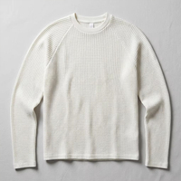 Haut thermique gaufré 300 GSM pour femme, coupe ample, manches raglan, blanc, style streetwear, avec logo personnalisé