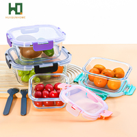 Récipient de stockage des aliments en verre carré Snap-Lock School Kitchen Camping Picnic Glass Lunch Box