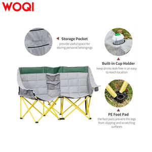 Chaise de camping double WOQI pliable, chaise de jardin d'extérieur, gris clair, structure en aluminium, 146x60x92cm, avec poche de rangement et porte-gobelet - Product Image 1