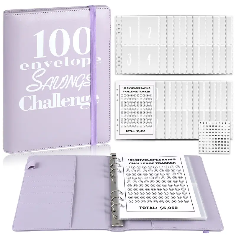 100 Envelopes Money Saving Challenge Book Budget Planner Com Elastic Band Para Salvar $5050 Poupança Binder