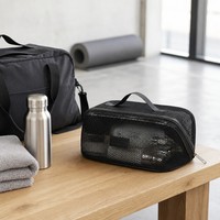 Nouvelle Trousse de Maquillage Portable Multifonctionnelle Grande Capacité à Double Poignée et Fermeture Éclair, Style Simple en Maille Creuse Respirante, Idéale pour l'Export