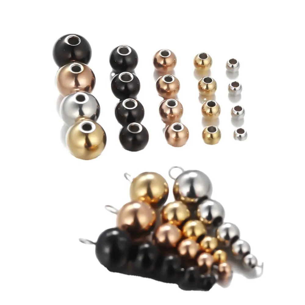 Stainless Steel Rose Gold Color Black Spacer Bead Charm Loose Beads DIY Bracelets Necklace Jewelry Making