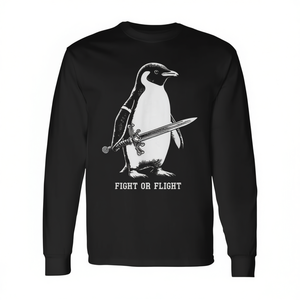 Fight Or Flight Penguin T-shirt à manches longues coupe classique imprimé oiseaux noir - Product Image 2