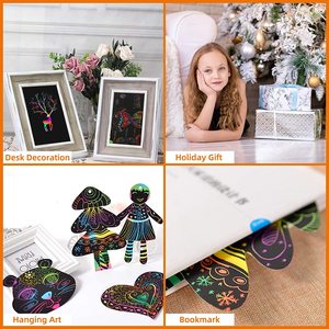 Papel Mágico para Rascar Arcoíris, Hojas de Papel para Rascar Negro para Niños con Lápiz de Madera, Pincel Suave y Plantillas de Dibujo - Product Image 5