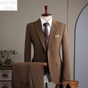 Traje de <span class=keywords><strong>Hombre</strong></span> de 3 Piezas, Color Marrón Oscuro, Corte Entallado Moderno, con Logotipo Personalizado, Atuendo <span class=keywords><strong>Formal</strong></span> <span class=keywords><strong>para</strong></span> Bodas, Negocios y Uso Diario - Product Image 3