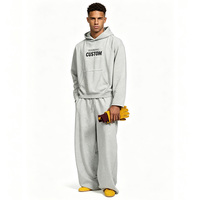 Ensemble sweat-shirt et pantalon de jogging 2 pièces pour homme, coupe oversize, avec ourlet brut, brodé, en molleton épais, logo personnalisé et effet vieilli