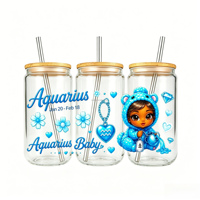 Cadeaux uniques pour filles, figurines de dessins animés mignonnes, autocollants de transfert UV DTF pour gobelets de 16 oz, accessoires de décoration pour verres