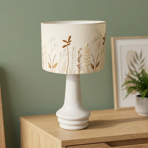 Handcrafted Wooden Oil <b>Lamp</b> with Embroidered <b>Shade</b> Mid Century Modern <b>Industrial</b> White Geometric Pattern Outdoor Use - Product Image 2
