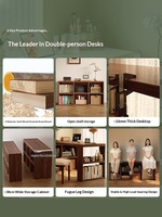 Massief houten dubbel bureau, volwassen thuisstudie-tafel, slaapkamer, lange tafel, opbergkast, geïntegreerd intrekbaar computerbureau