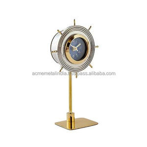 Horloge de table en forme de roue de bateau en métal avec finition plaquée or, parfaite pour la décoration vintage de la maison, du bureau et de l'hôtel - Product Image 5