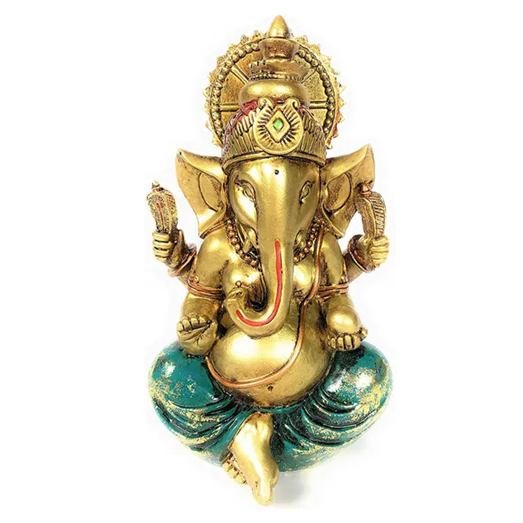 Polyresin/Resin Ganesha รูปปั้นช้างฮินดูเทพแห่งความสำเร็จขนาดใหญ่9.5นิ้ว-เรซินสูงพระพิฆเนศวรไอดอลมือวาดด้วยทองคำอินเดีย