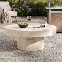 Table basse ronde de luxe MGO avec finition en pierre de faux marbre pour intérieur et extérieur