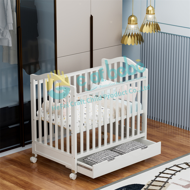 European Style Kids' Cribs Solid Wood Kid Bedding Furniture Adjustable Baby Cribs with Drawer