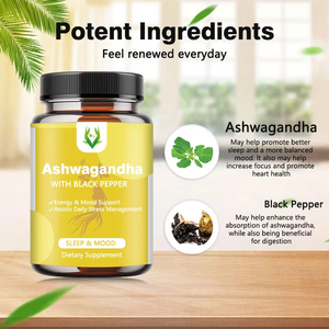 Ashwagandha de bonne qualité avec capsules de poivre noir 1300 mg, soutien énergétique, amélioration de l'humeur, stimulant du sommeil, complément alimentaire pour hommes - Product Image 4