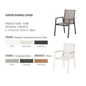 Ensemble <span class=keywords><strong>de</strong></span> salle à manger d'extérieur moderne 5 pièces avec table <span class=keywords><strong>et</strong></span> chaises <span class=keywords><strong>de</strong></span> <span class=keywords><strong>jardin</strong></span> <span class=keywords><strong>en</strong></span> <span class=keywords><strong>aluminium</strong></span> <span class=keywords><strong>et</strong></span> assise <span class=keywords><strong>en</strong></span> toile, accoudoirs <span class=keywords><strong>en</strong></span> teck, pour cour <span class=keywords><strong>et</strong></span> patio - Product Image 4